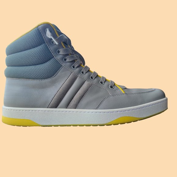Gucci Men's High Top Sneakers Exclusive Gray And Yellow 9 - Picture 1 of 8